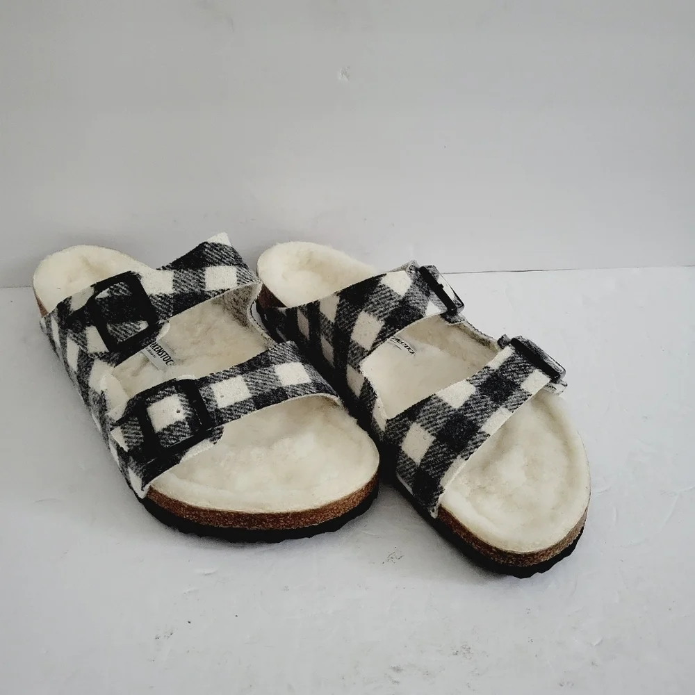 New Birkenstock Men's Arizona Rivet Shearling Sandal Plaid Wool ,Size 11 - 11,5